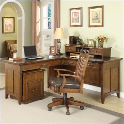 Riverside Furniture Oakton Village L-Desk with Deck in Distressed Oak