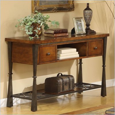 Riverside Furniture Santos Sofa/Console Table in Worn Alder