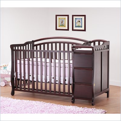 Orbelle Eva 4-in-1 Convertible Wood Crib and Changer Set in Cherry