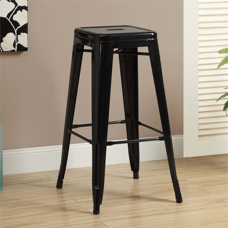 Monarch 30 Metal Cafe Bar Stool in Glossy Black (Set of 2)