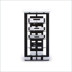 BDI Icon Steel Black Audio Rack with 5 Glass Shelves in Gloss Black