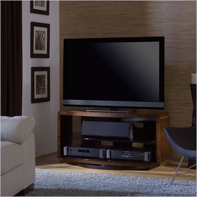 BDI Valera Double Wide 3 Shelf Swivel TV Stand in Chocolate Walnut
