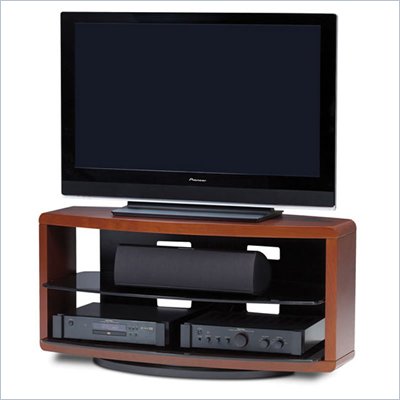 BDI Valera Double Wide 3 Shelf Swivel TV Stand in Natural Cherry