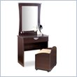 Nexera Pablo Espresso Modern Bedroom Wood Makeup Vanity Table Set with Mirror and Bench