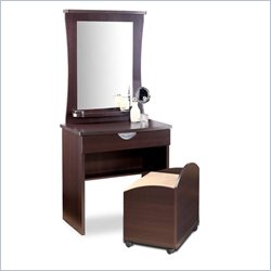 Nexera Pablo Espresso Modern Bedroom Wood Makeup Vanity Table Set with Mirror and Bench
