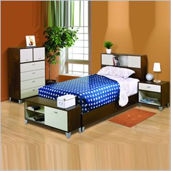 Nexera Topolino Modern Wood Platform Bed 5 Piece Bedroom Set in Truffle and Ivory
