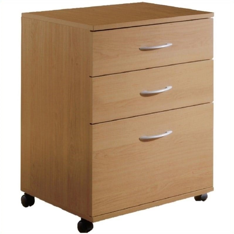 Nexera Mobile 3 Drawer Lateral Mobile Wood Filing Cabinet in Natural Maple