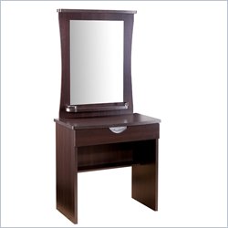Nexera Pablo Modern Bedroom Wood Makeup Vanity Table and Mirror in Rich Dark Espresso