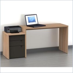 Nexera Infini-T 3 Drawer Reversible Desk in Biscotti and Espresso