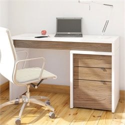 Nexera Liber-T 3 Drawer Reversible Desk in White and Walnut