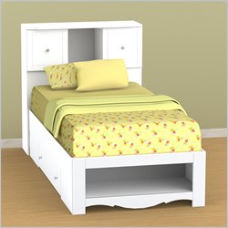 Nexera Pixel Twin Storage Bed and Low Bookcase Headboard Set in White