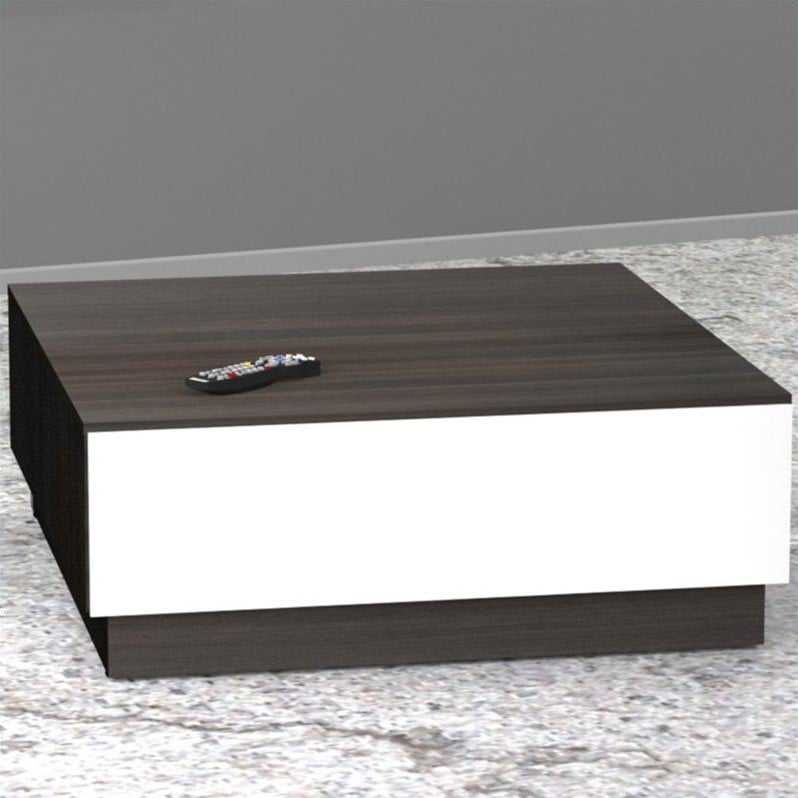 Nexera Allure Coffee Table with Hidden Storage, White/Ebony