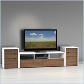 Nexera Liber-T TV Stand with 2 Cabinets in White and Walnut
