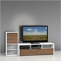 Nexera Liber-T TV Stand with Bookcase in White and Walnut