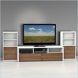 Nexera Liber-T TV Stand with 2 Bookcases in White and Walnut