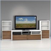 Nexera Liber-T TV Stand with 2 Bookcases in White and Walnut