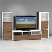 Nexera Liber-T TV Stand with 2 Bookcases in White and Walnut