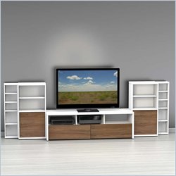 Nexera Liber-T 5-Piece Entertainment Center in White and Walnut