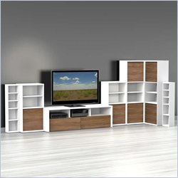 Nexera Liber-T 7-Piece Entertainment Center in White and Walnut