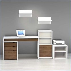 Nexera Liber-T 6-Piece Modular Workstation in White and Walnut