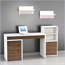 Nexera Liber-T 5-Piece Modular Workstation in White and Walnut