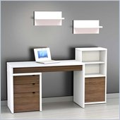 Nexera Liber-T 5-Piece Modular Workstation in White and Walnut