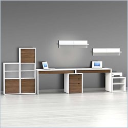Nexera Liber-T 8-Piece Modular Workstation in White and Walnut