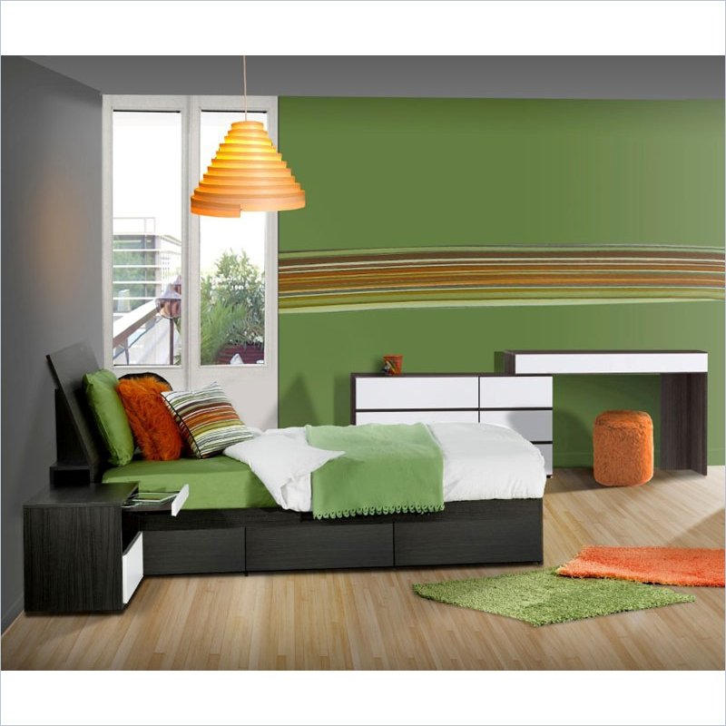 Nexera 400 Atom Desk Bedroom Kit: 400284 Bedroom Set White Lacquer/Eb