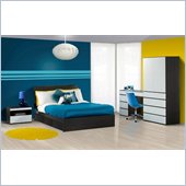 Nexera Atom 54 Bedroom & Study Set in White Lacquer and Ebony