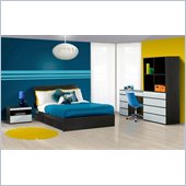 Nexera Atom 54 Bedroom & Study Set in White Lacquer and Ebony