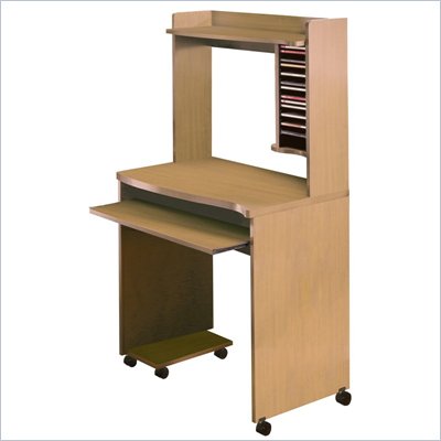 Nexera Mobile Wood Computer Cart with Hutch in Natural Maple
