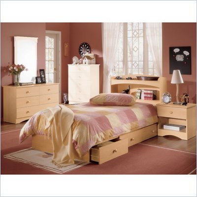 Nexera Alegria Wood Mate Captain's Storage Bed 4 Piece Bedroom Set in Natural Maple