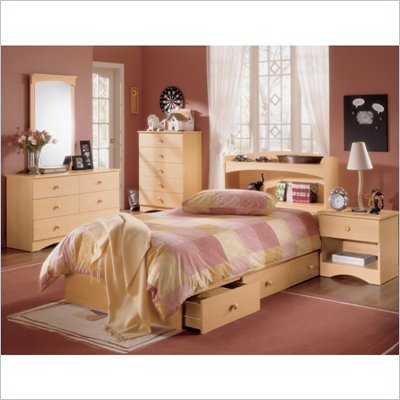 Nexera Alegria Wood Mate Captain's Storage Bed 5 Piece Modern Bedroom Set in Natural Maple