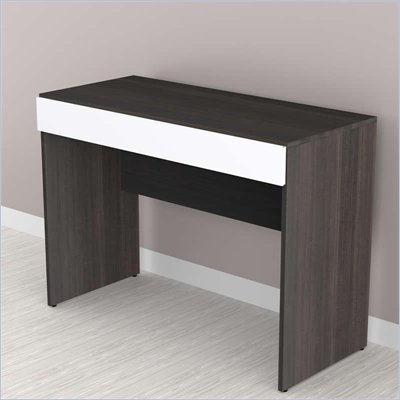 Nexera Allure 1-Storage Desk in White Lacquer & Ebony