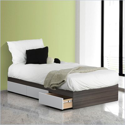 Nexera Allure 39" Reversible Twin Storage Bed in White Lacquer & Ebony