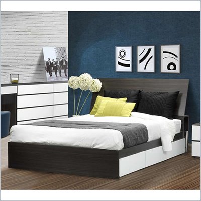 Nexera Allure 54" Reversible Full Storage Bed in White Lacquer & Ebony
