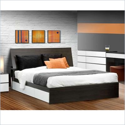 Nexera Allure 60" Queen Storage Bed in White Lacquer & Ebony