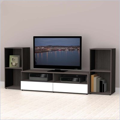 Nexera Allure 3-Piece Entertainment Center in Ebony and White