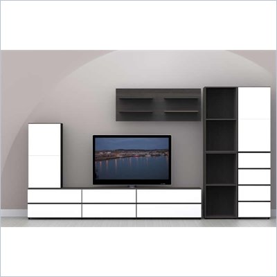 Nexera Allure 8-Piece Entertainment Center in Ebony and White