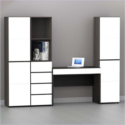 Nexera Allure 7-Piece Office Module in Ebony and White