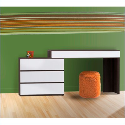 Nexera Atom Reversible Desk with Chest in White Lacquer and Ebony