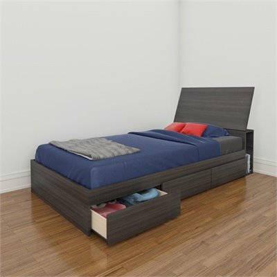 Nexera Atom 39 Reversible Storage Bed in White Lacquer and Ebony