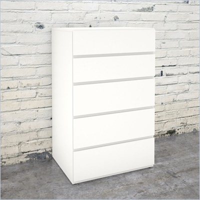 Nexera Blvd 5 Drawer Chest in White Lacquer & Melamine
