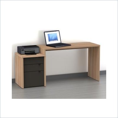 Nexera Infini-T 3 Drawer Reversible Desk in Biscotti and Espresso