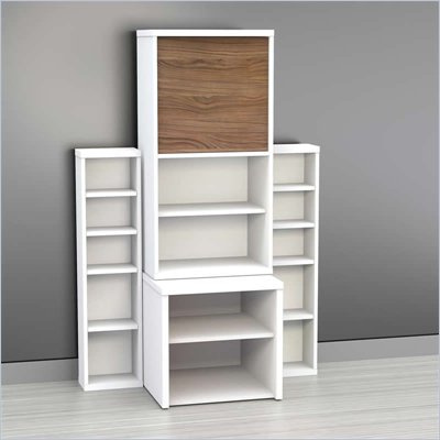 Nexera Liber-T 4-Piece Modular Storage Set in White and Walnut