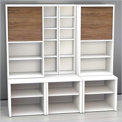 Nexera Liber-T 7-Piece Modular Storage Set in White and Walnut