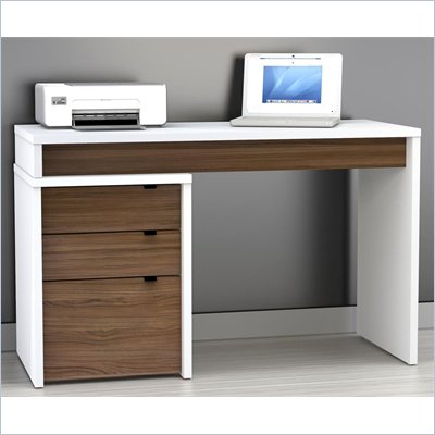 Nexera Liber-T 3 Drawer Reversible Desk in White and Walnut