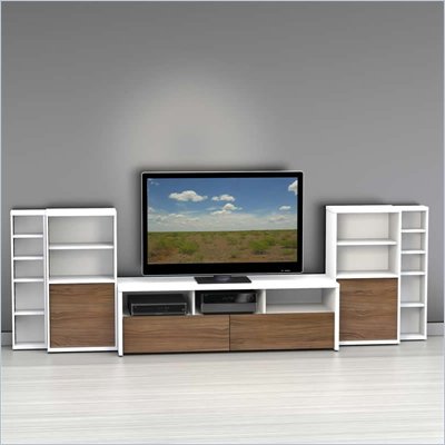 Nexera Liber-T 5-Piece Entertainment Center in White and Walnut