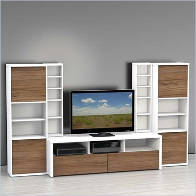Nexera Liber-T 5-Piece Entertainment Center in White and Walnut