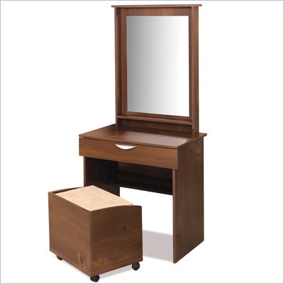 Nexera Nocce Bedroom Truffle Wood Makeup Vanity Table Set with Mirror